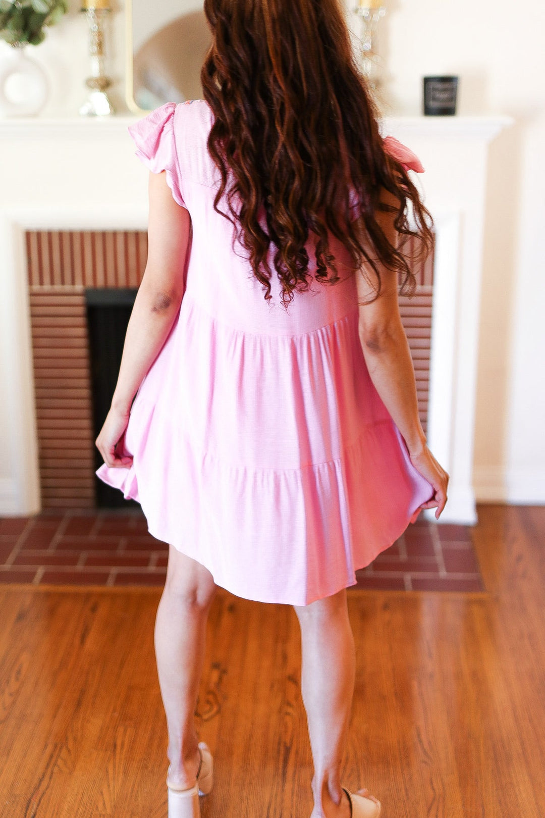 Pretty In Pink - Embroidered Tiered Lined Dress