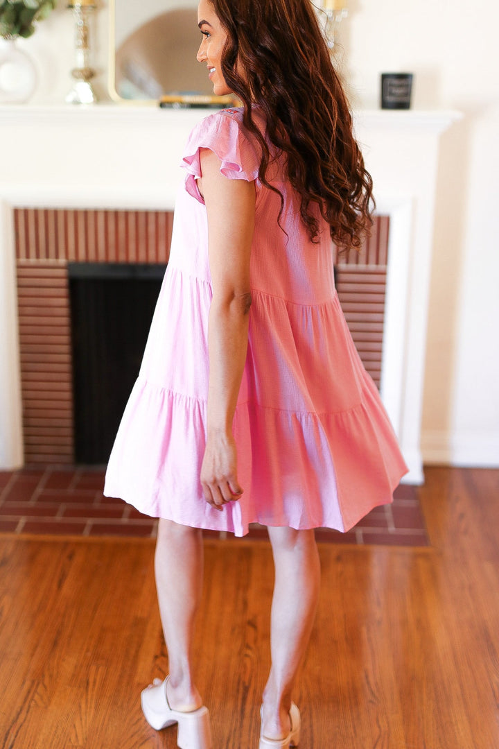 Pretty In Pink - Embroidered Tiered Lined Dress