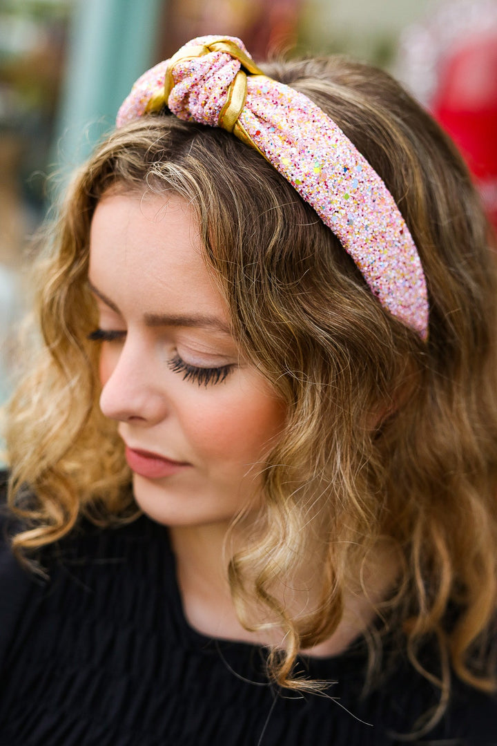 Glitter Top Knot Headband - Pink & Gold