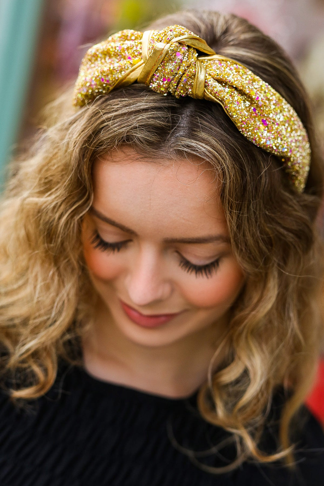 Glitter Top Knot Headband - Gold