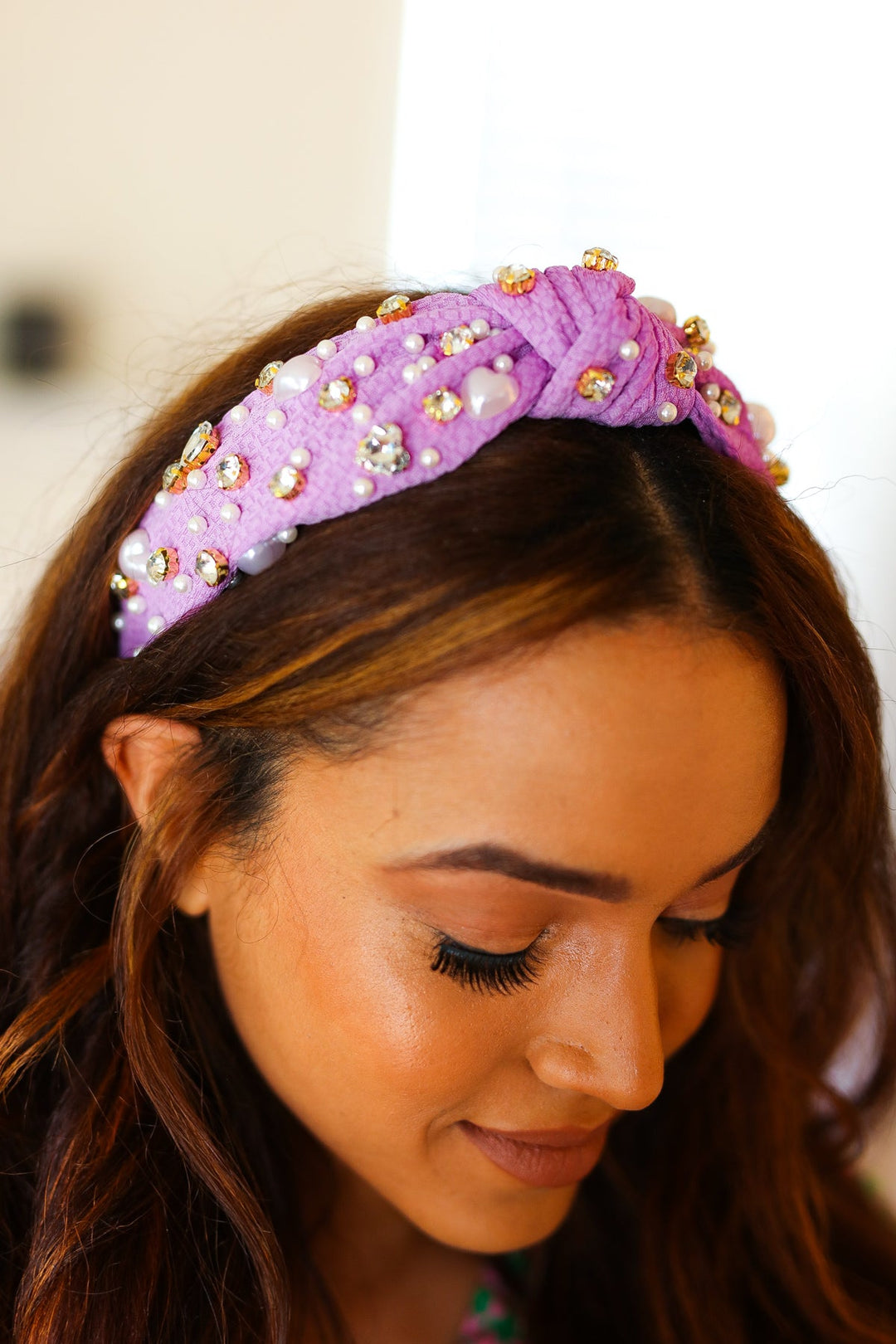Purple Heart Pearl & Jewel Knot Headband