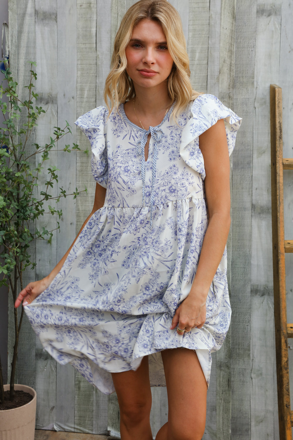 vintage babydoll dress Vintage Vibes Dusty Blue Folded Ruffle Short Sleeve Babydoll Dress Large