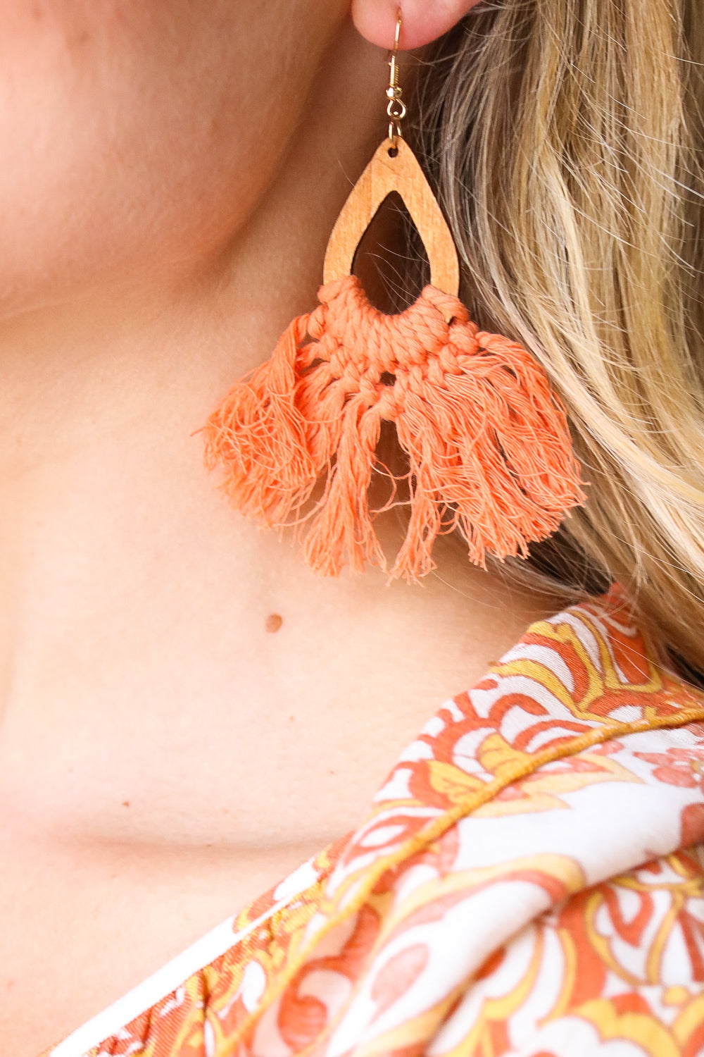 Tangerine Boho Fringe Earrings