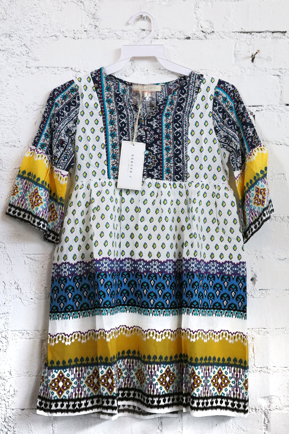 Kids Sunny Days Navy Boho Print 3/4 Sleeve Dress Medium/6 Kids Sunny Days Navy Boho Print 3/4 Sleeve Dress Medium/6