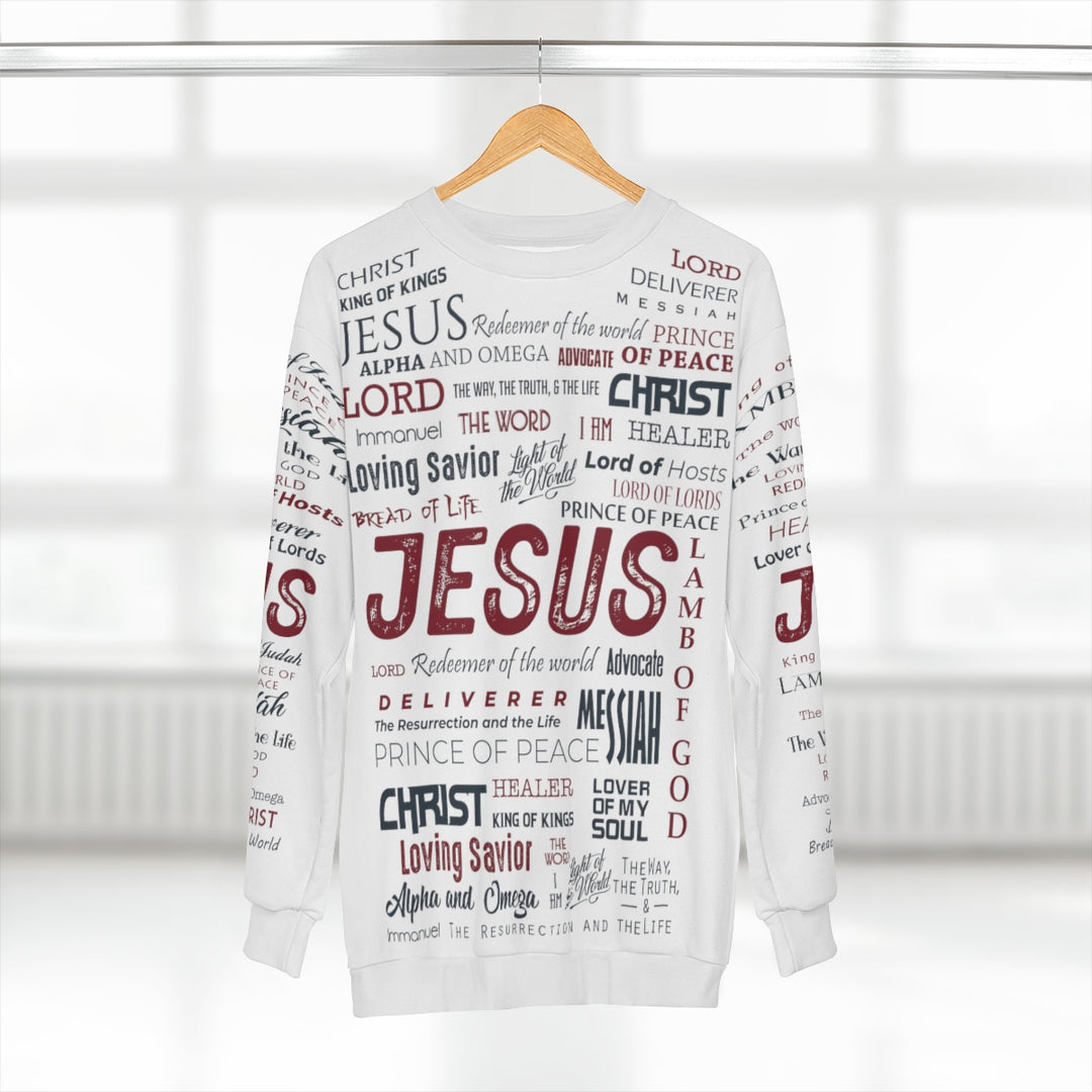 Names of Jesus (White Base) - Premium Unisex Crew-Neck Sweatshirt - Joy & Country