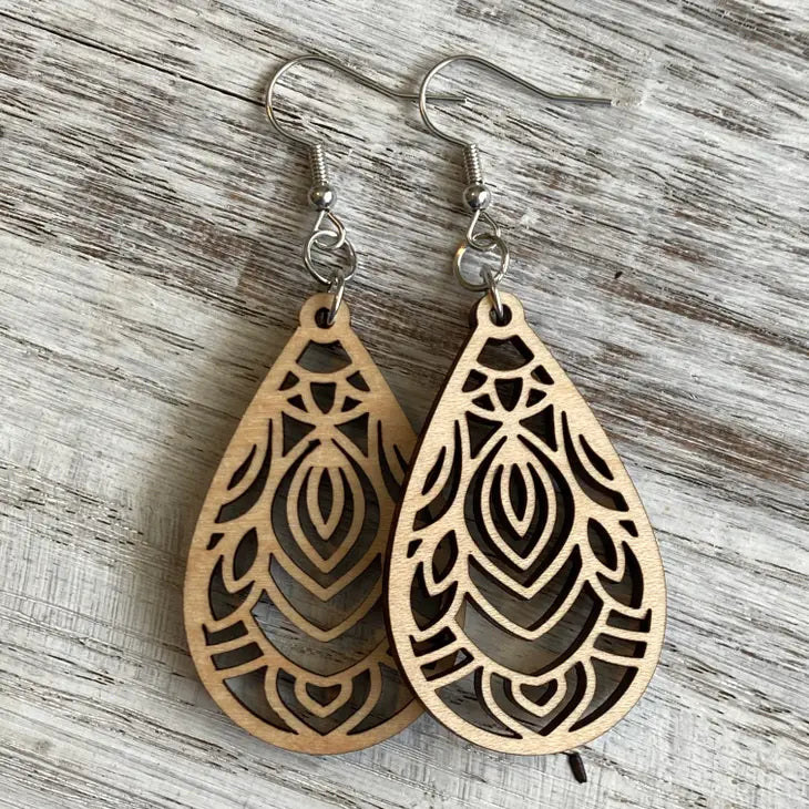 Under His Feathers - Laser Engraved USA Hand-Made Earrings (Maple Wood) - Joy & Country