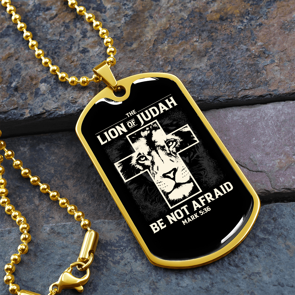 Lion of Judah - Military-Style Dog Tag Stainless Steel Necklace - Engravable - Joy & Country