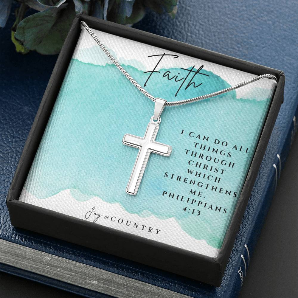 Faith-Inspired Stainless Steel Cross Necklace - Joy & Country
