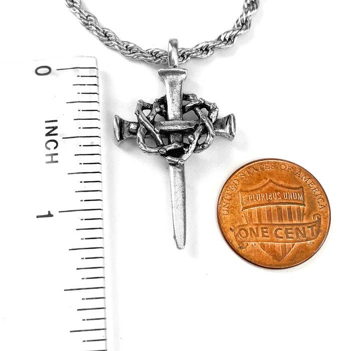 Rugged Elegance Crown of Thorns Nail Cross Necklace