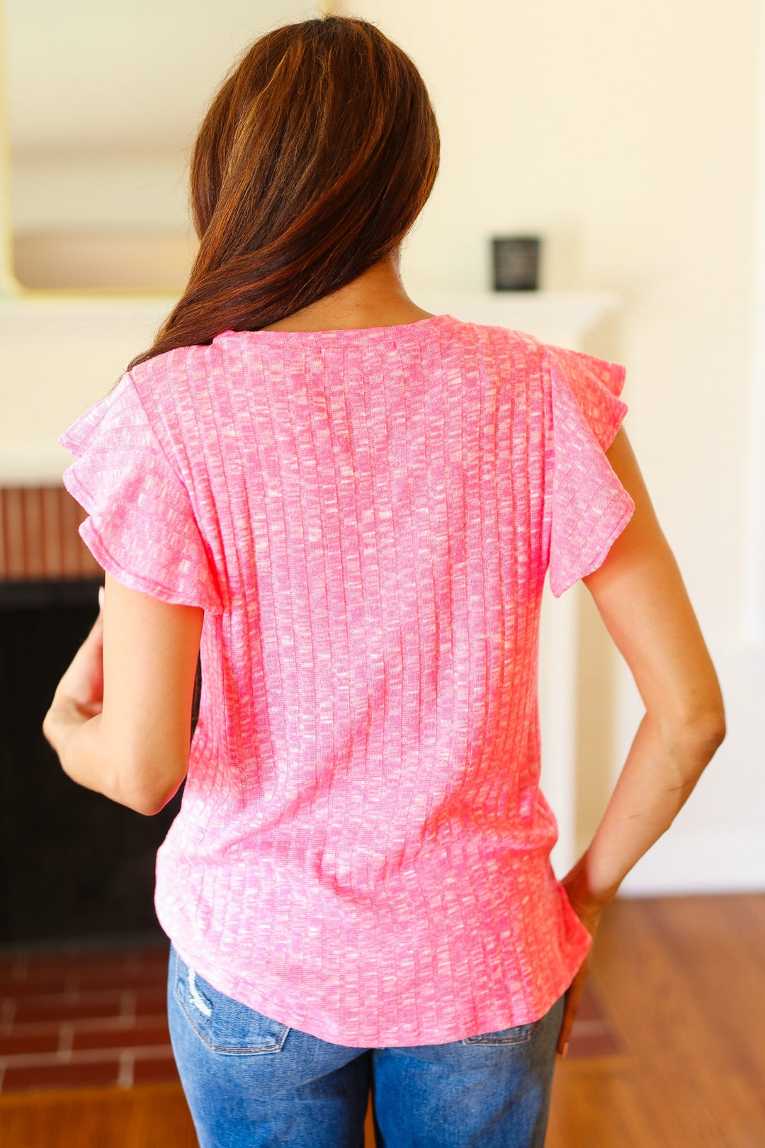 Easy To Love Two-Tone Ribbed Top - Pink
