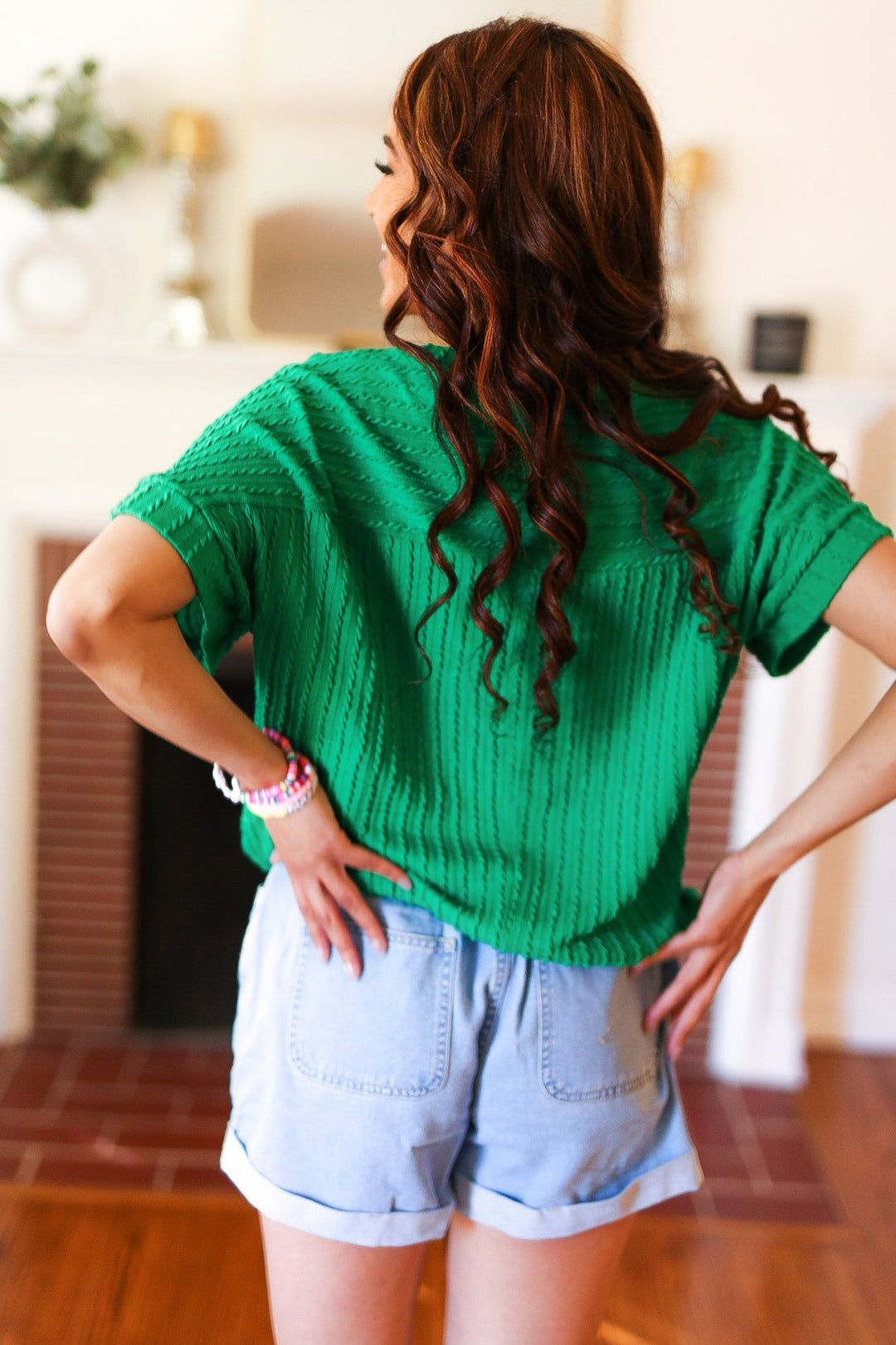 Moving On - Cable-Knit Dolman Sweater Top - Green