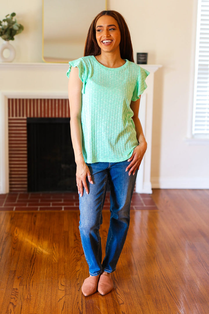 Easy To Love Two-Tone Ribbed Top - Mint