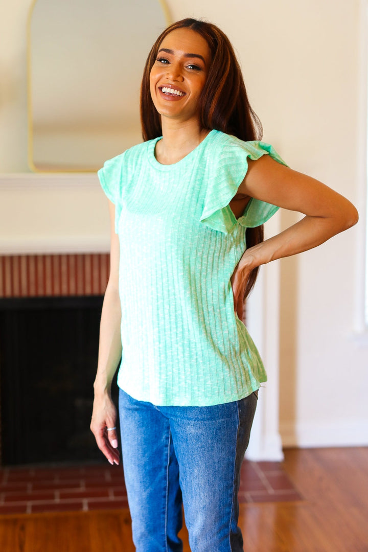 Easy To Love Two-Tone Ribbed Top - Mint