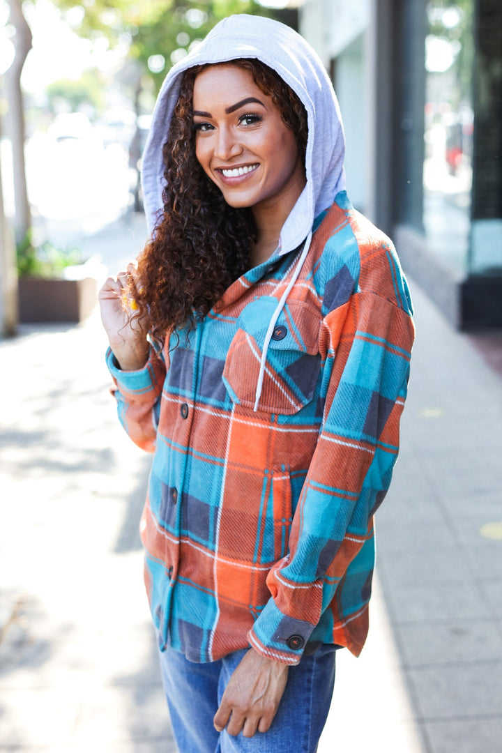 Never Give Up - Plaid Fleece Hoodie Shacket - Joy & Country