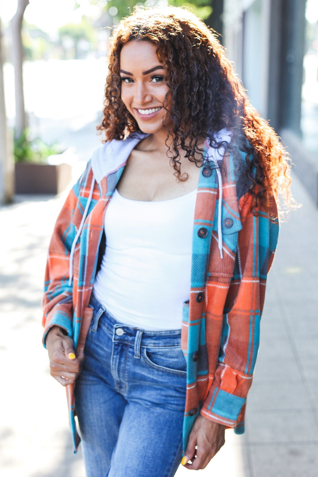 Never Give Up - Plaid Fleece Hoodie Shacket - Joy & Country