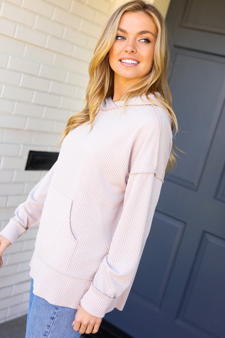 Blessings Abound - Mineral Wash Ribbed Hoodie - Oatmeal