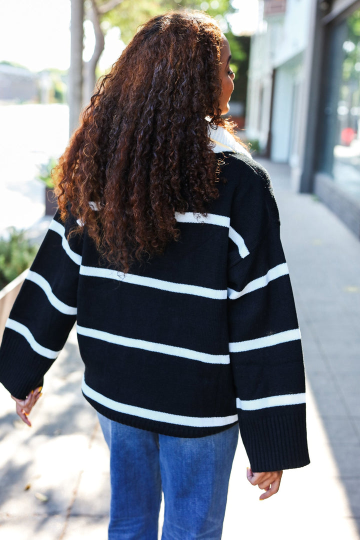 Casual Trends Striped Oversized Sweater - Black - Joy & Country