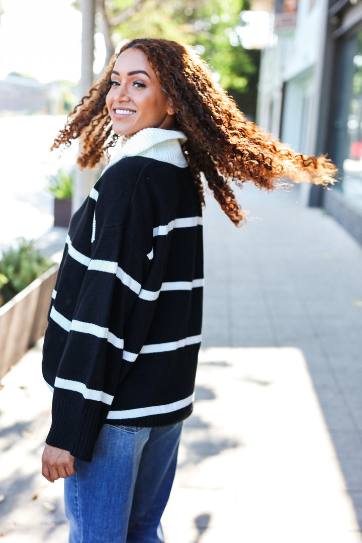 Casual Trends Striped Oversized Sweater - Black - Joy & Country