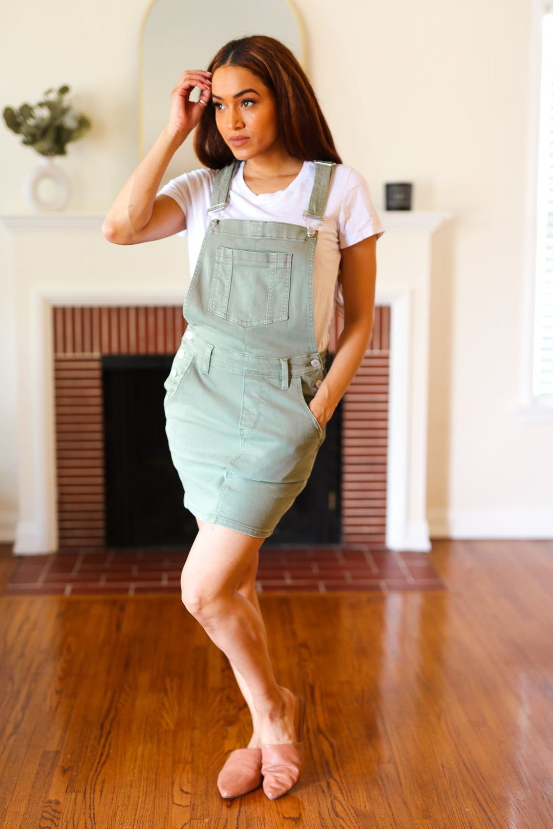 Remember Me - Army Green Distressed Overall Skirt