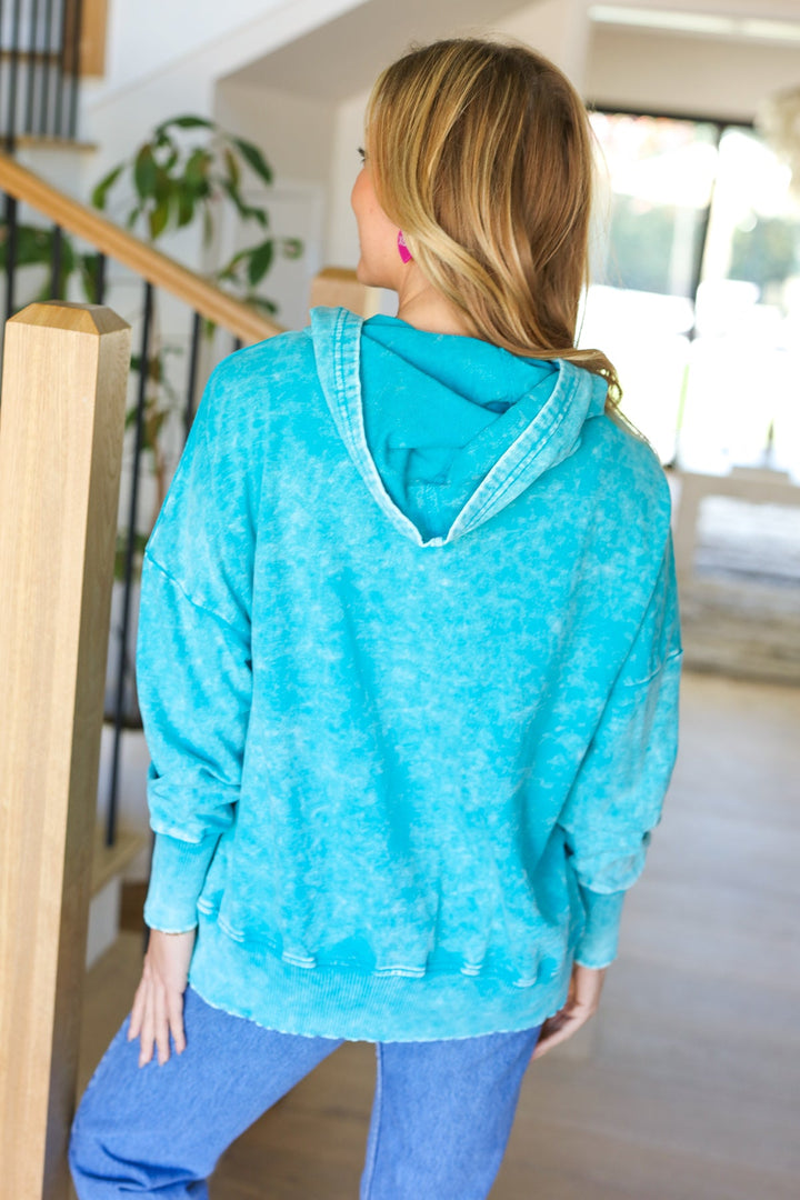 On The Edge French Terry Cotton Hoodie - Teal