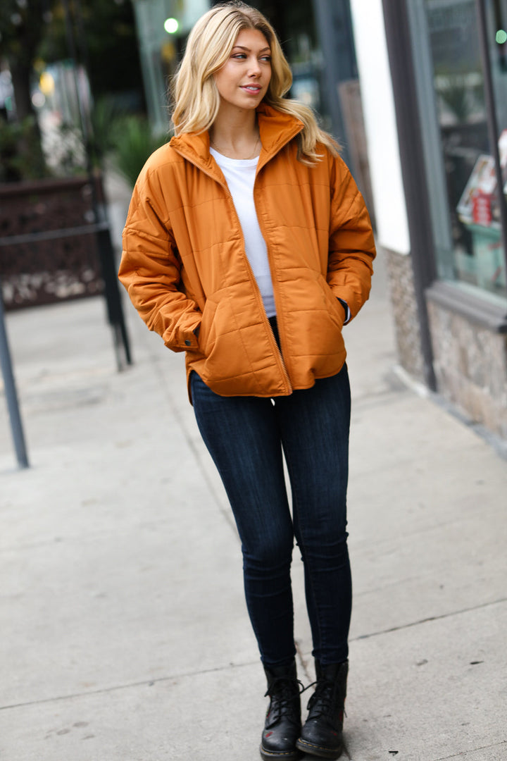Got Your Number - Quilted Puffer Jacket - Butterscotch
