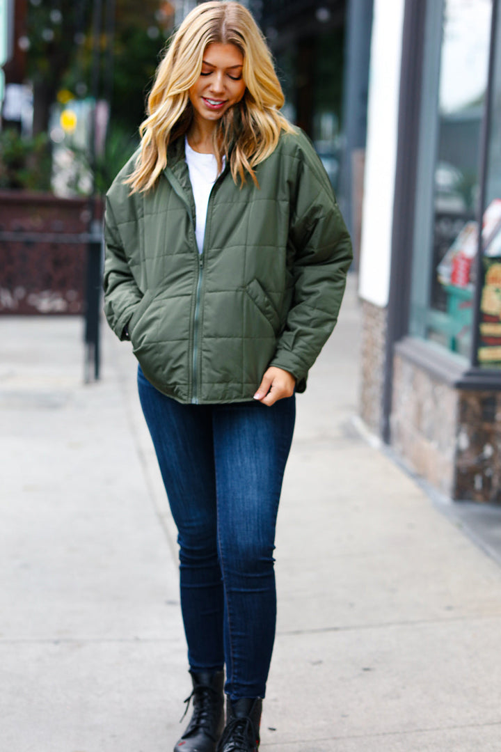 Got Your Number - Quilted Puffer Jacket - Olive