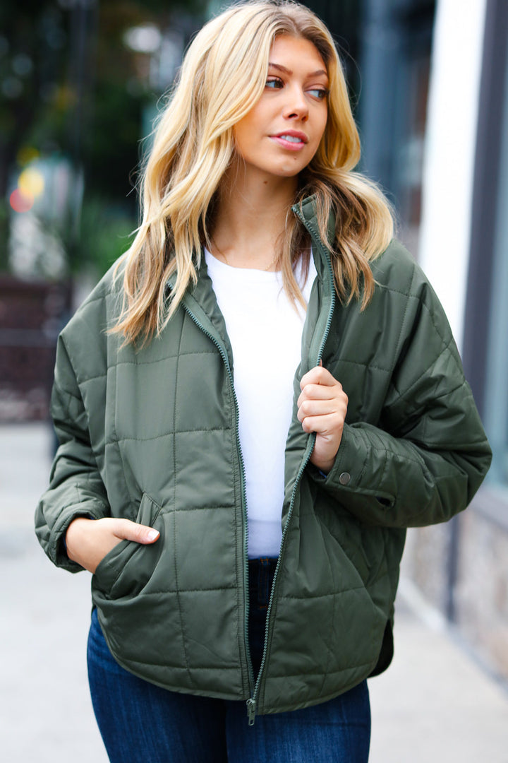 Got Your Number - Quilted Puffer Jacket - Olive
