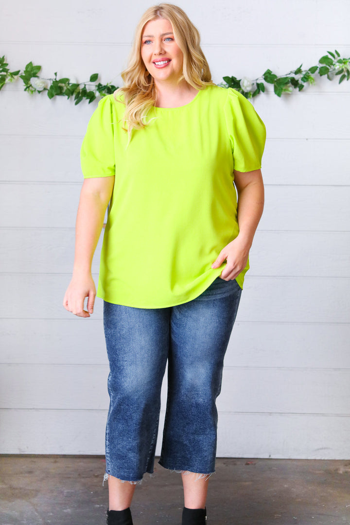 Bold & Bright Puff-Sleeve Crepe Top