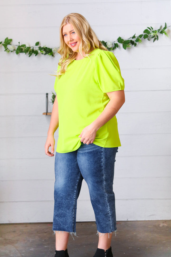 Bold & Bright Puff-Sleeve Crepe Top