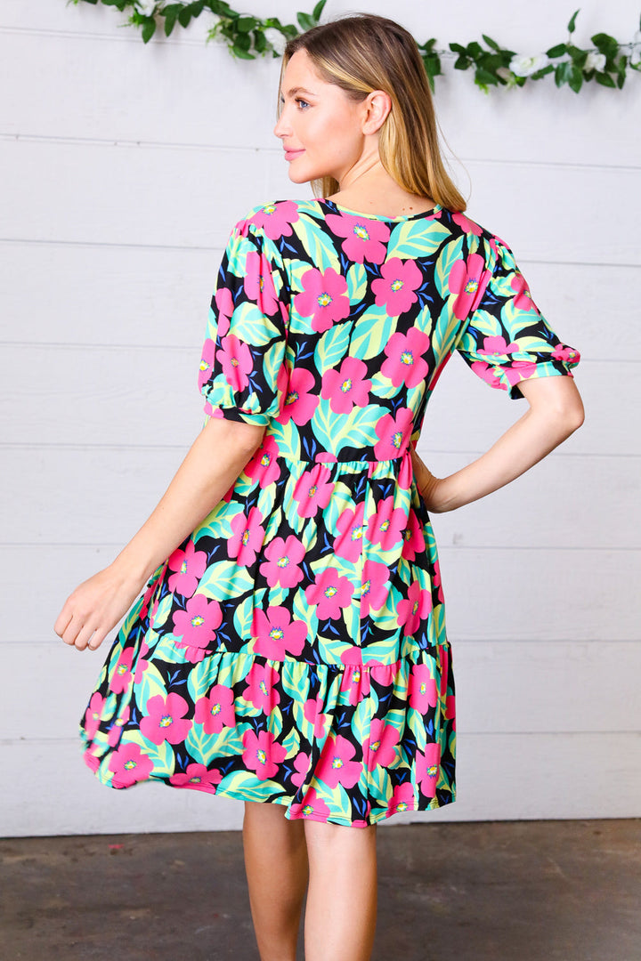 Multicolor Floral Tiered Dress