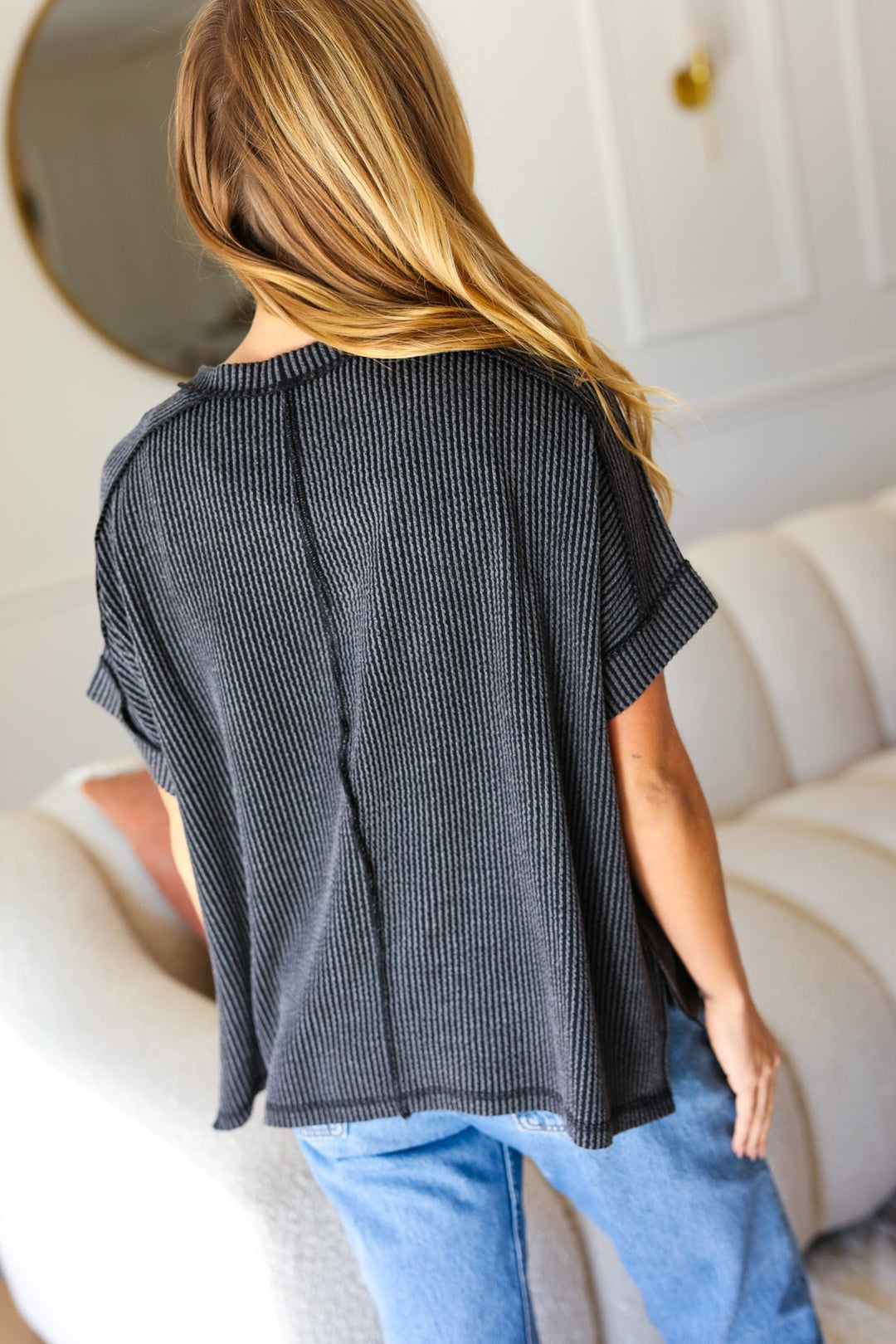 All That You Need - Charcoal Ribbed Top