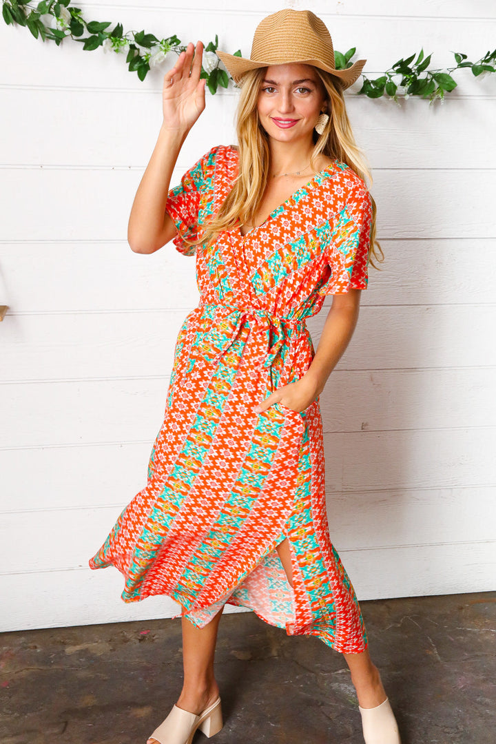 All Day Style Belted Dress - Orange