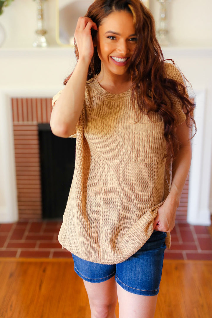Call On Me - Dolman Ribbed Sweater Top - Taupe