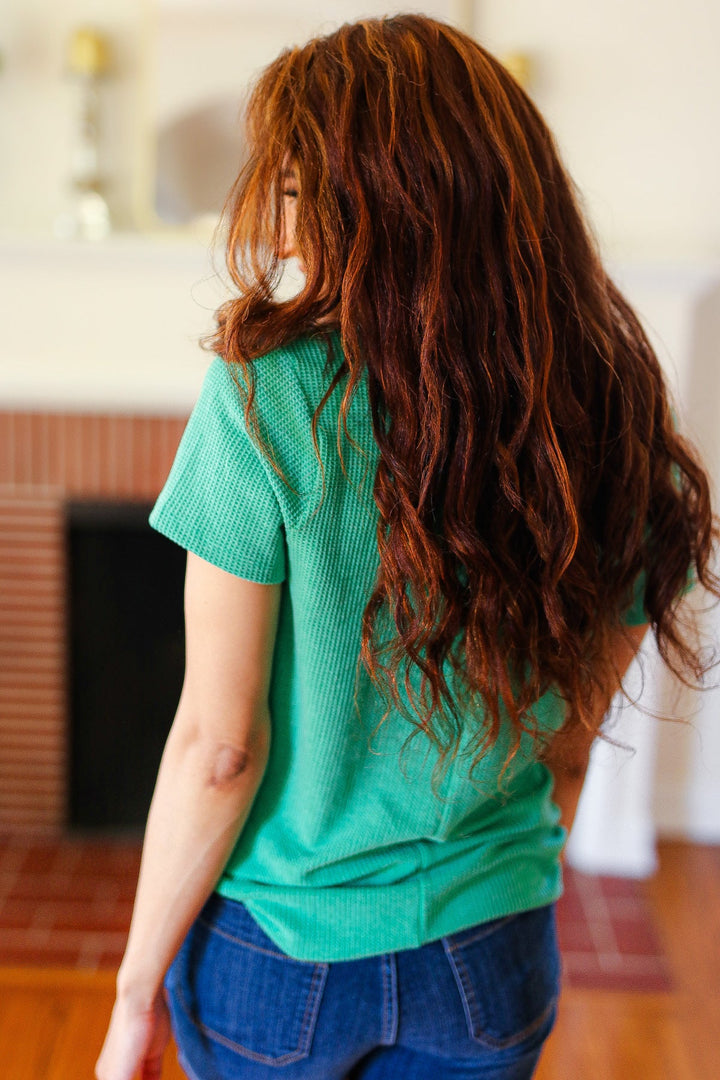 Live Free - Baby Waffle Henley Top - Green - Joy & Country