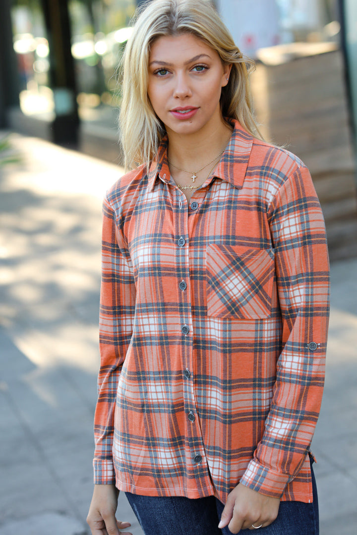 Break Out The Plaid - Lightweight Shacket - Rust