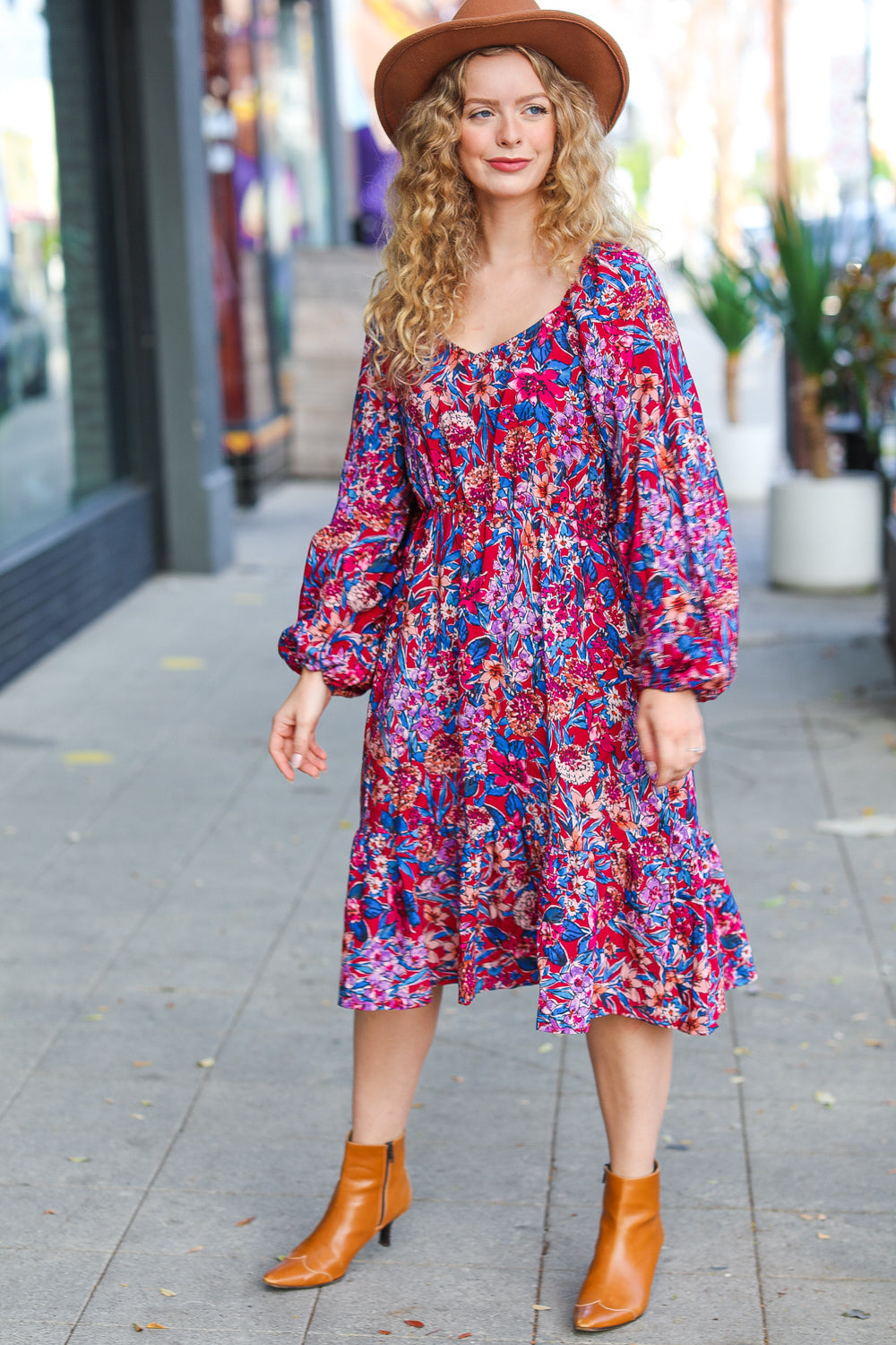 One Step Forward - Magenta Floral Dress