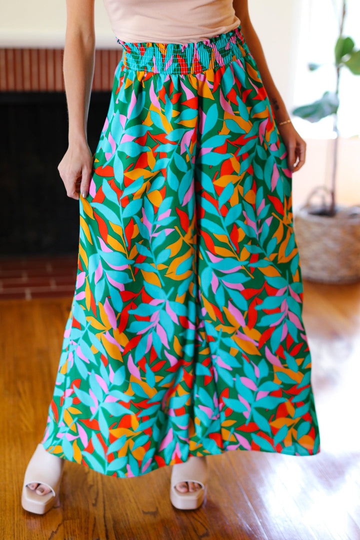 Summer Days - Abstract Print Smocked Palazzo Pants - Joy & Country