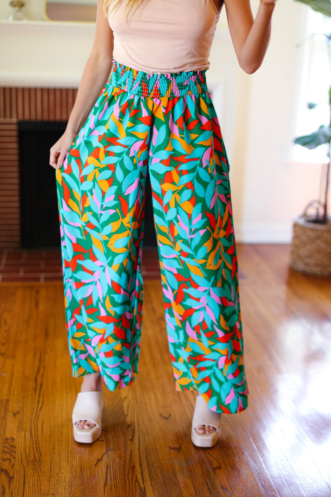 Summer Days - Abstract Print Smocked Palazzo Pants - Joy & Country