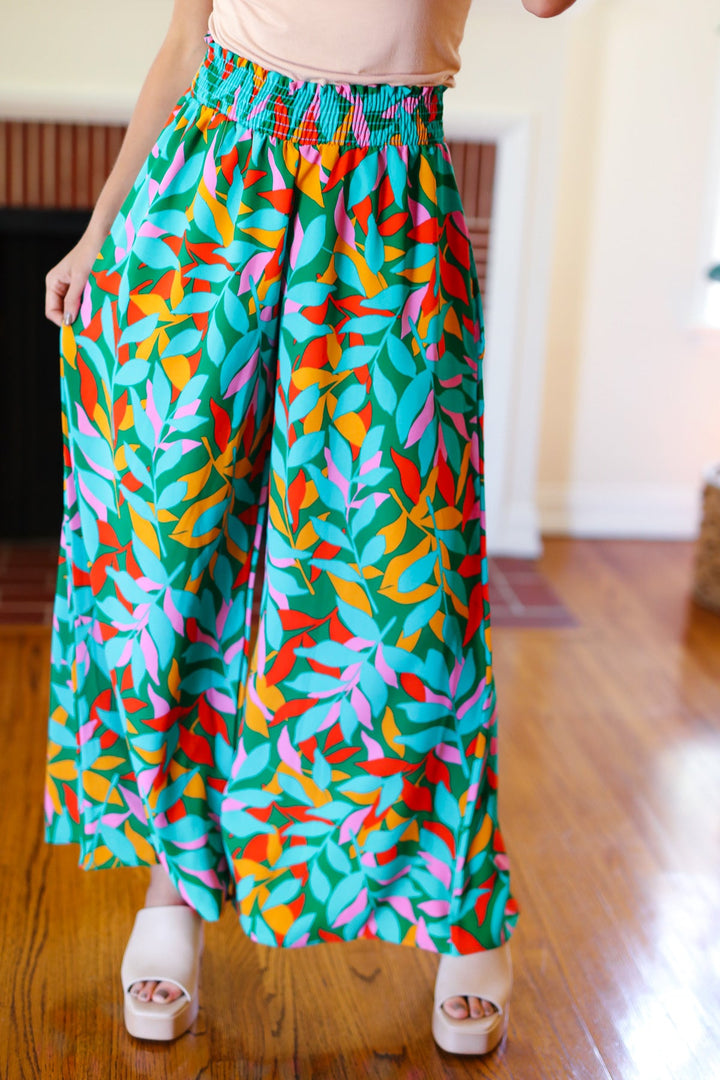 Summer Days - Abstract Print Smocked Palazzo Pants - Joy & Country