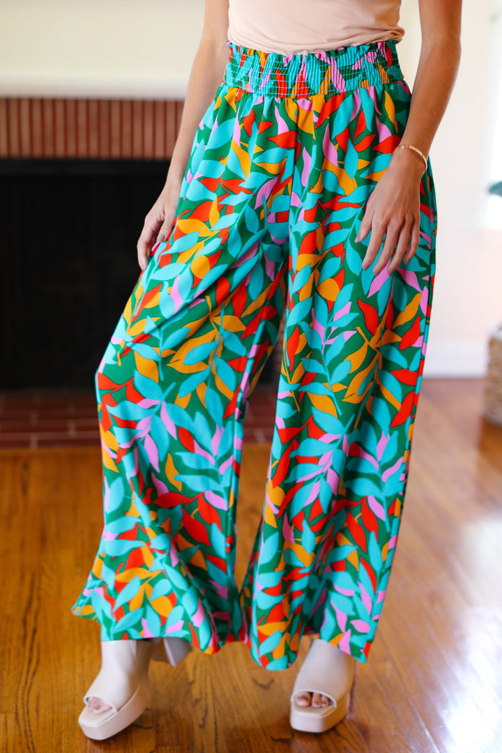 Summer Days - Abstract Print Smocked Palazzo Pants - Joy & Country