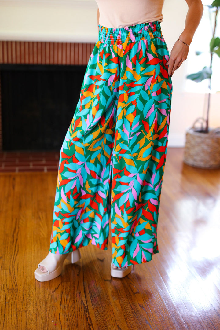 Summer Days - Abstract Print Smocked Palazzo Pants - Joy & Country