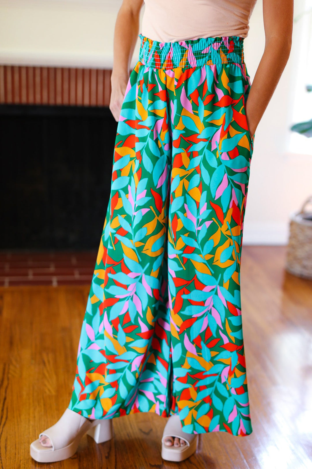 Summer Days - Abstract Print Smocked Palazzo Pants - Joy & Country