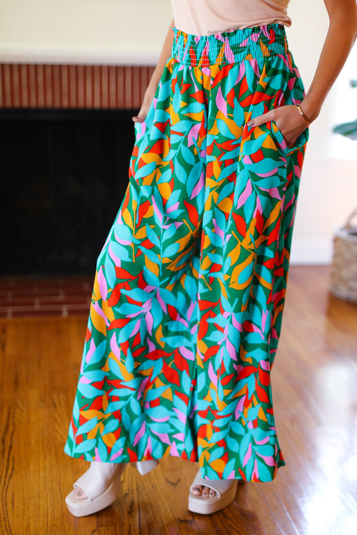 Summer Days - Abstract Print Smocked Palazzo Pants - Joy & Country