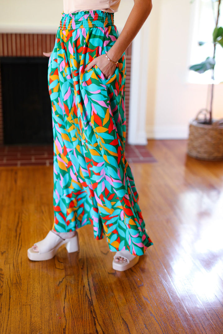 Summer Days - Abstract Print Smocked Palazzo Pants - Joy & Country