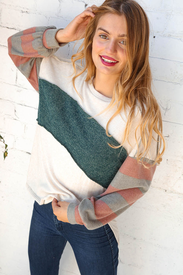 Cozy Stripes - Two-Tone Sweater Top