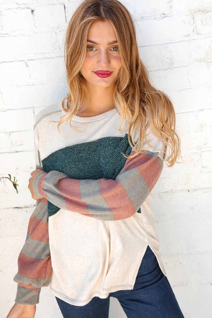 Cozy Stripes - Two-Tone Sweater Top