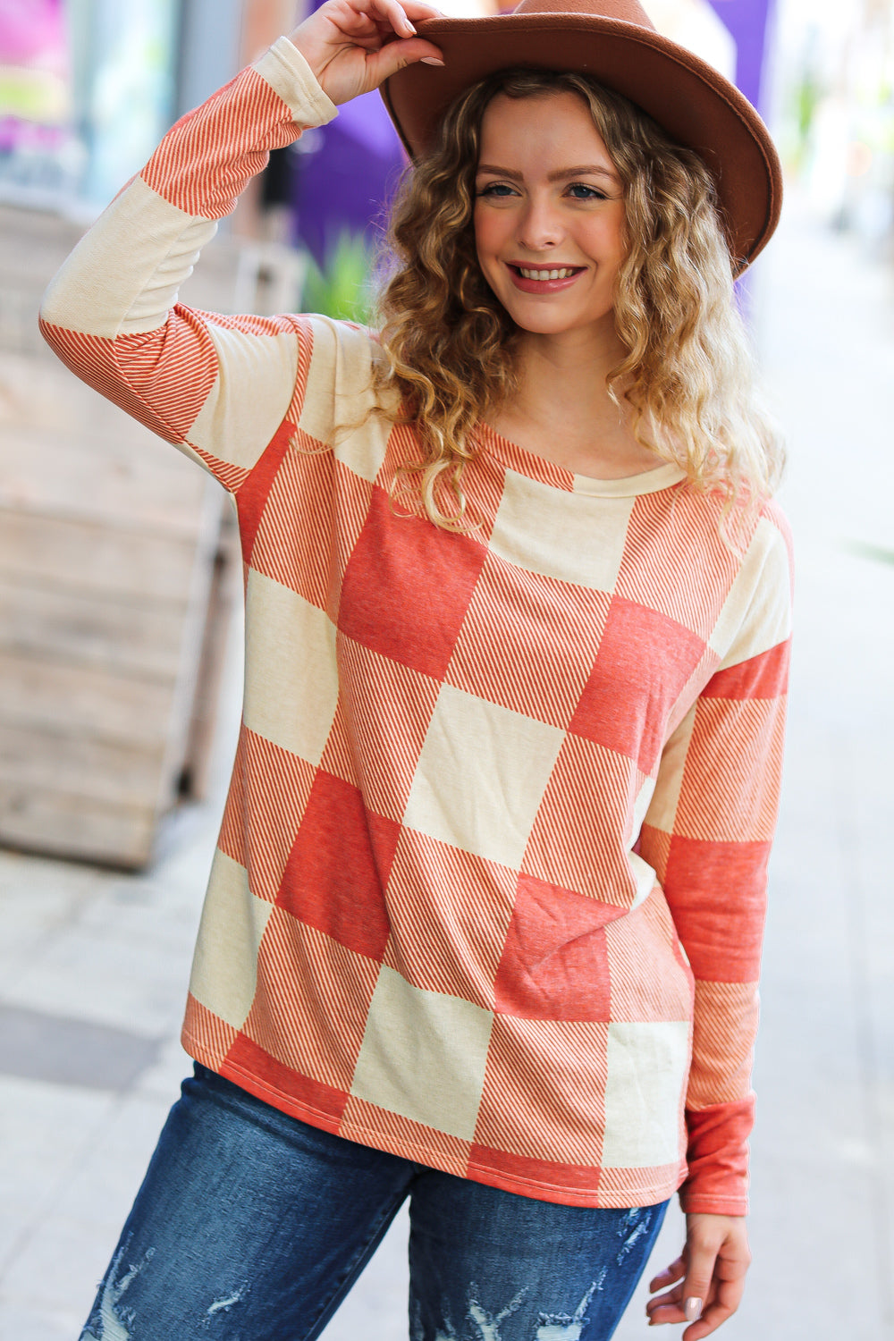 Checkered Plaid French Terry Top