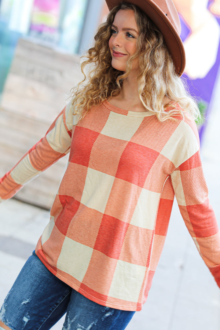 Checkered Plaid French Terry Top
