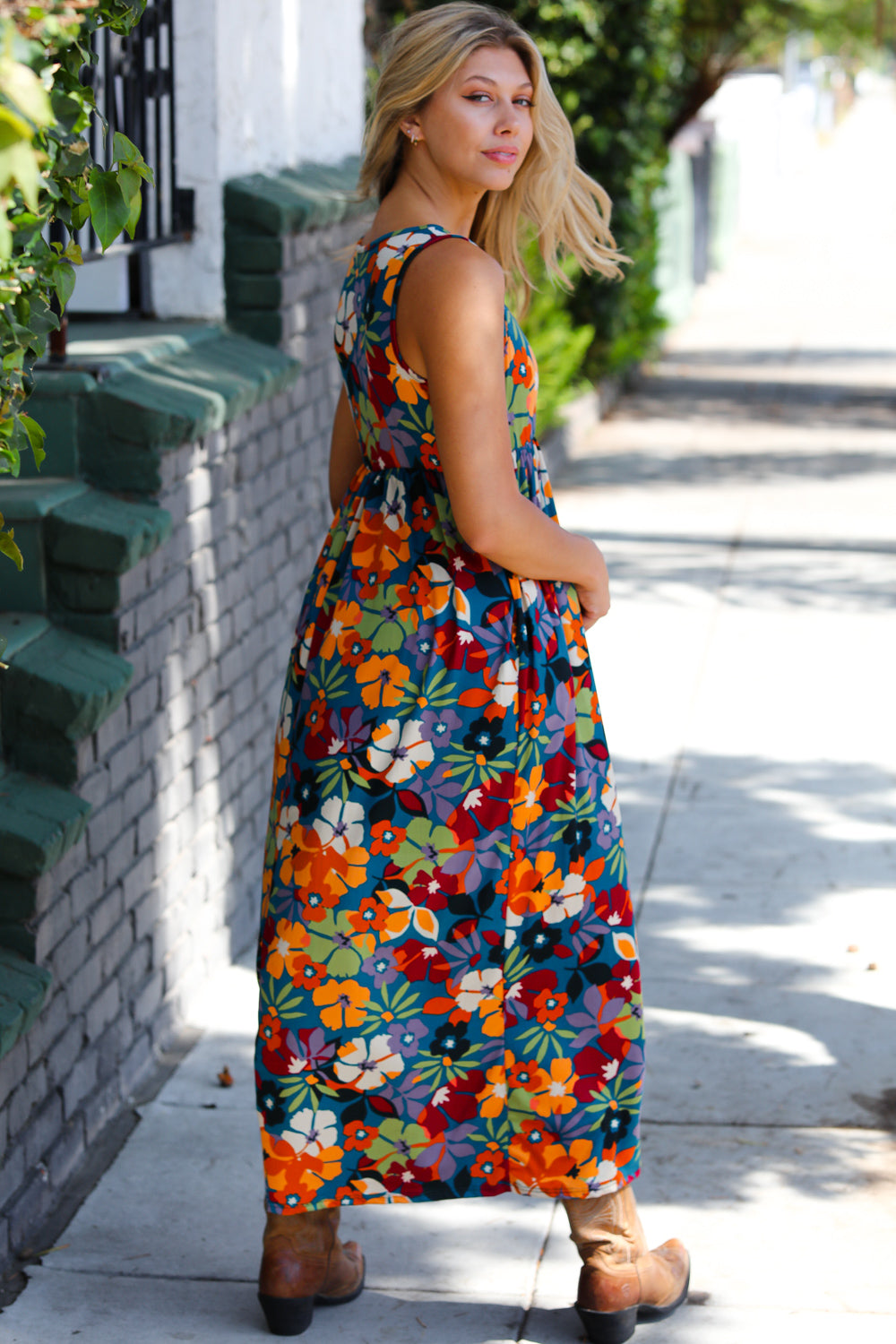 Fall Bouquet Sleeveless Maxi Dress
