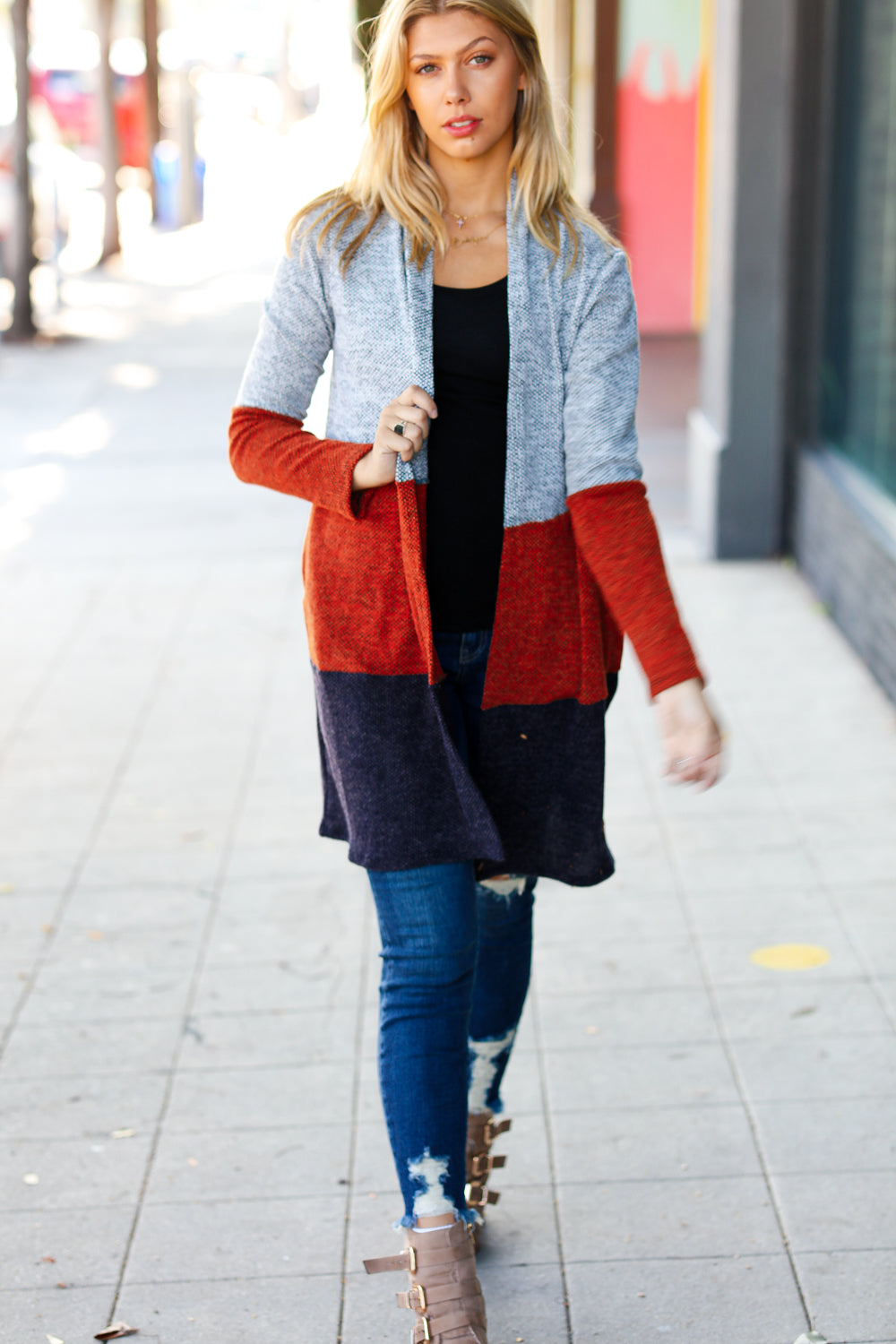 Stay Awhile - Cozy Two-Tone Cardigan